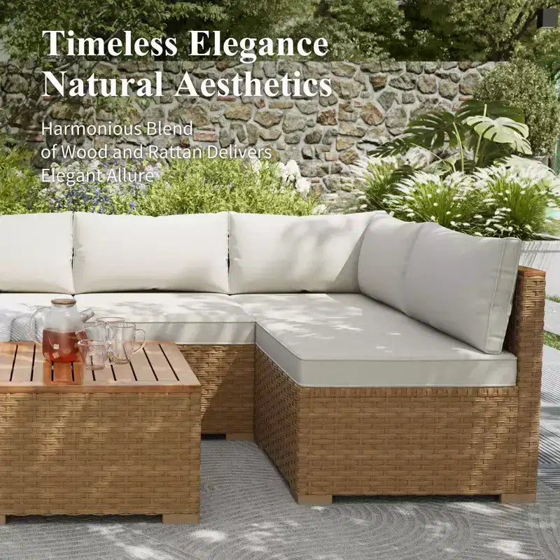 Captiva Designs Outdoor Sectional Wicker Rattan Conversation Set for Garden and Backyard