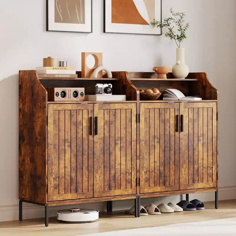 Modern Shoe Storage Cabinet 4-Tier Wooden Organizer with 3 Adjustable Shelves, Freestanding Hallway Entryway Cabinet