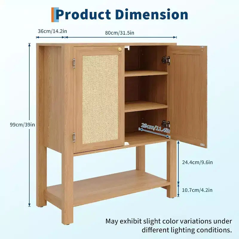 Rattan Shoe Cabinet for Entryway, 5-Tier Farmhouse Organizer Rack Narrow Shoe Storage Cabinet with 2 Doors