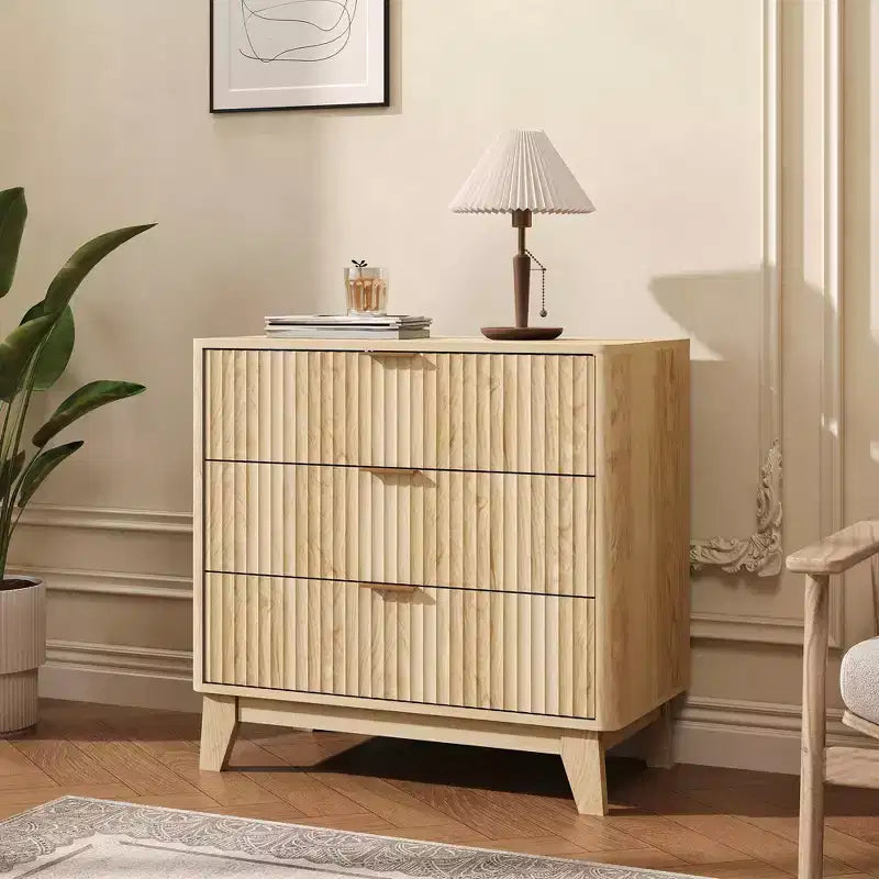 COZONY 3 Drawer Fluted Nightstand, Modern Wood Bedside Table with Large Storage Organizer for Bedroom