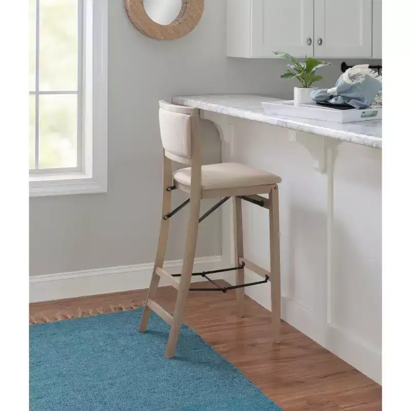 Keira Padded Back Solid Wood and Upholstered Seat Folding Barstool Gray Wash - Linon