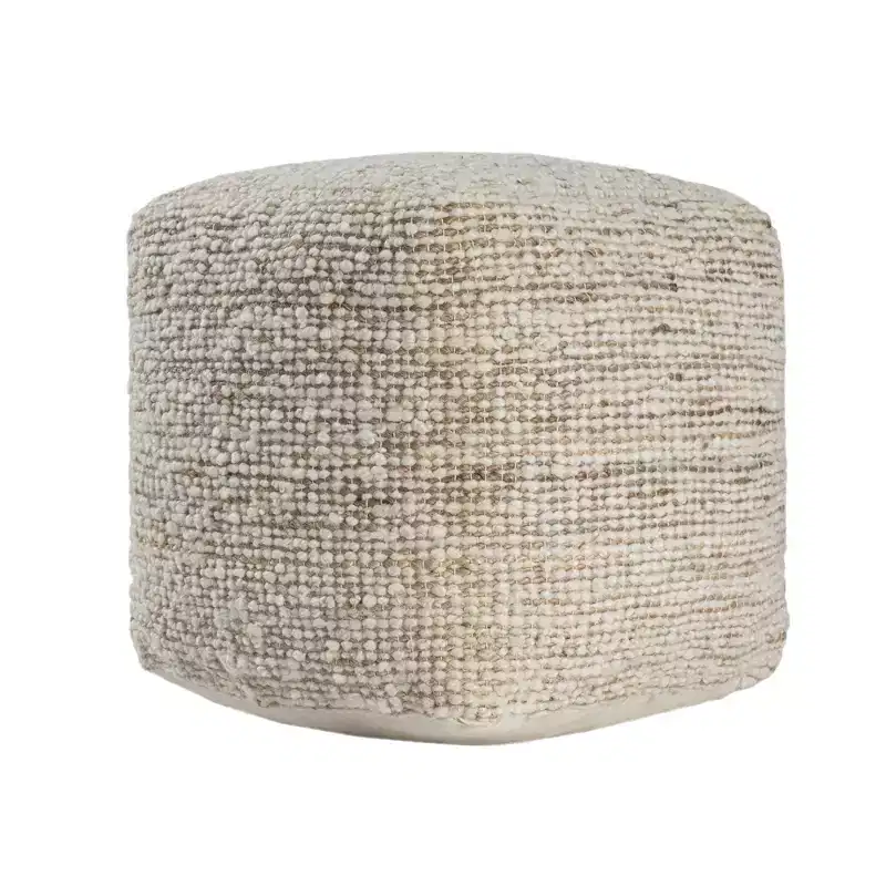 HomeRoots 18 Ivory Cotton Wool And Jute Striped Pouf Ottoman