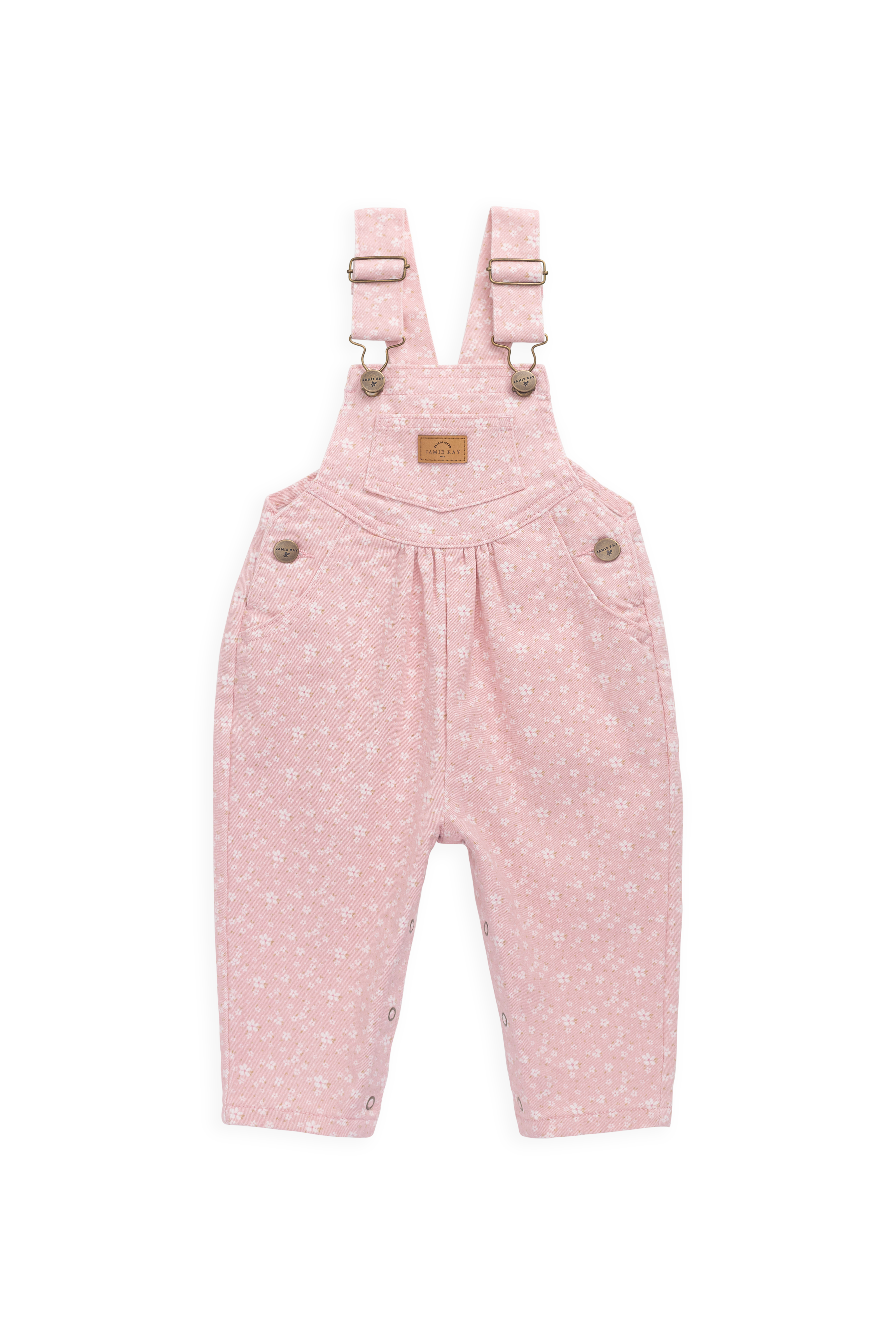 Sweet Pink Floral Print Cotton-Elastane Overall with Adjustable Straps & Snap Crotch for Baby & Toddler Daily Wear (6M�C8Y)