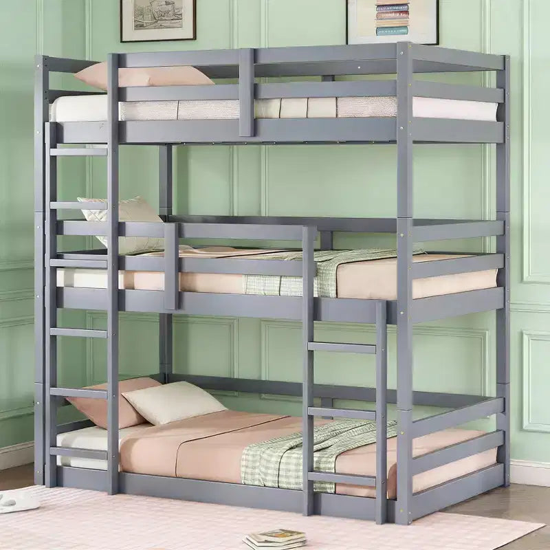 Luxystar Twin Triple Wood Bunk Bed with 2 Built-in Ladders, Detachable into 3 Twin Size Beds