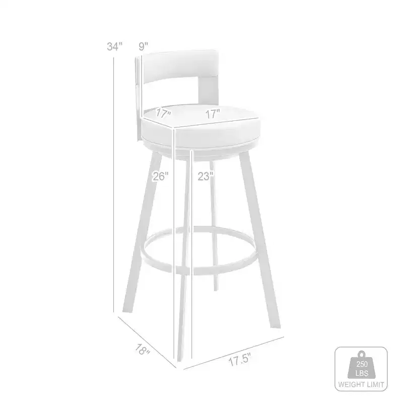 Armen Living 26" Flynn Metal with Faux Leather Swivel Counter Height Barstool Silver/Gray