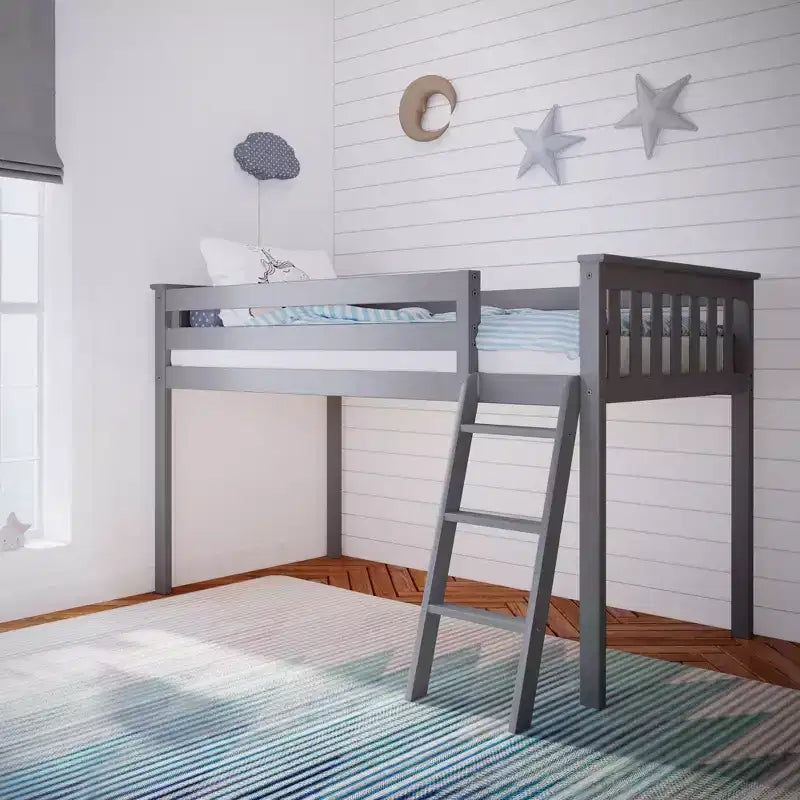 Max & Lily Twin Loft Bed, Solid Wood Loft Beds with Ladder for Kids, No Box Spring Needed