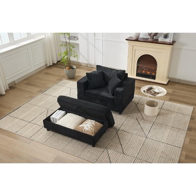 Chaise Lounge with Removable Ottoman, Corduroy Upholstered Armchair Accent Chair Sleeper Sofa Chair - ModernLuxe