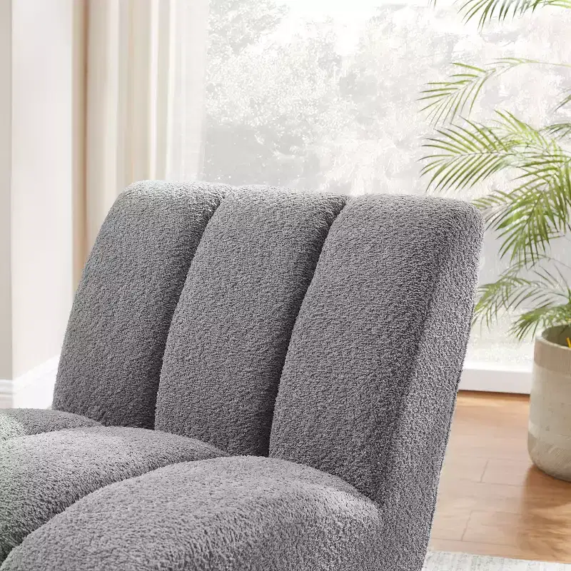 Art Leon Polar Fleece Fabric Upholstered Accent Slipper Chair with Rubber Wood Legs