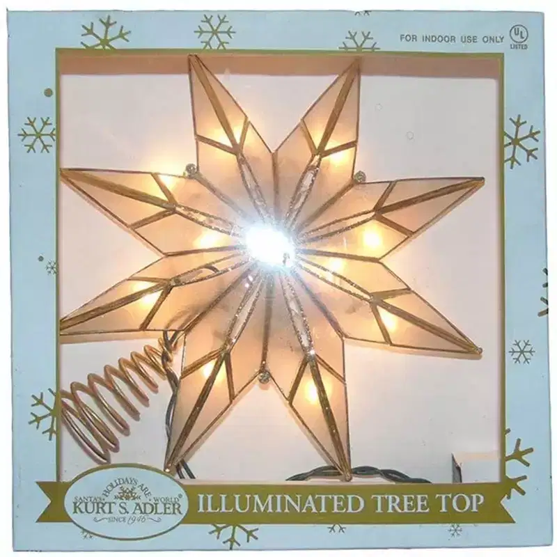 Kurt Adler 10-Light 8-Point Capiz Star Treetop, Gold & White, 9.5
