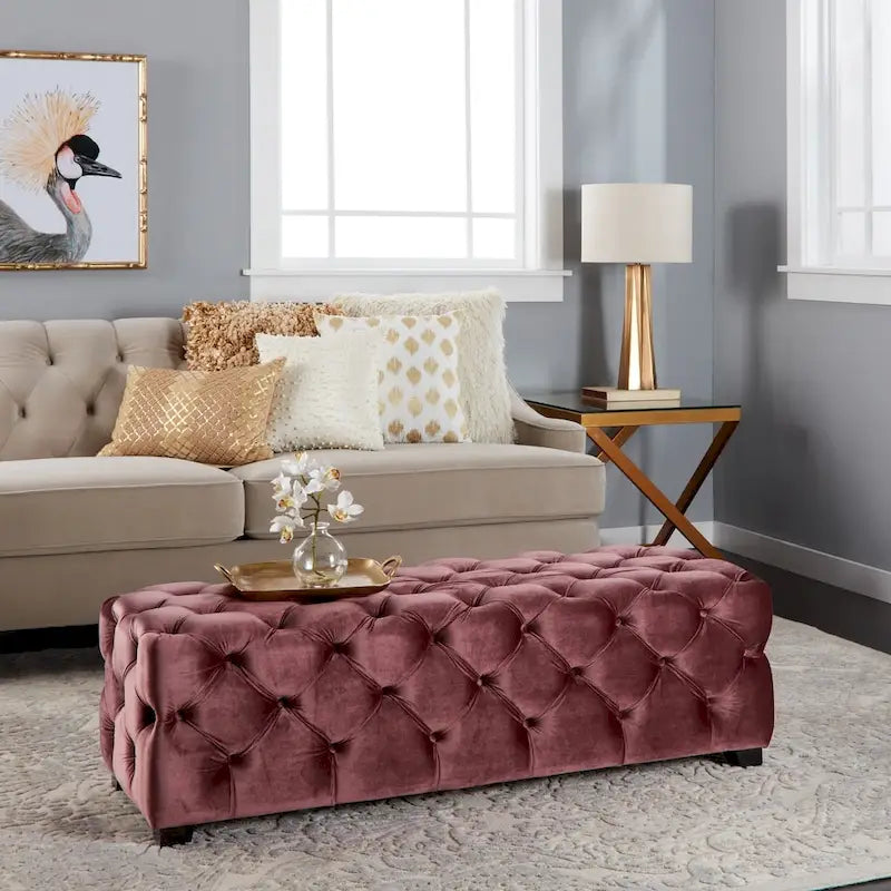 Tufted Velvet Ottoman Bench - Button Detail Upholstered Entryway Bench for Bedroom