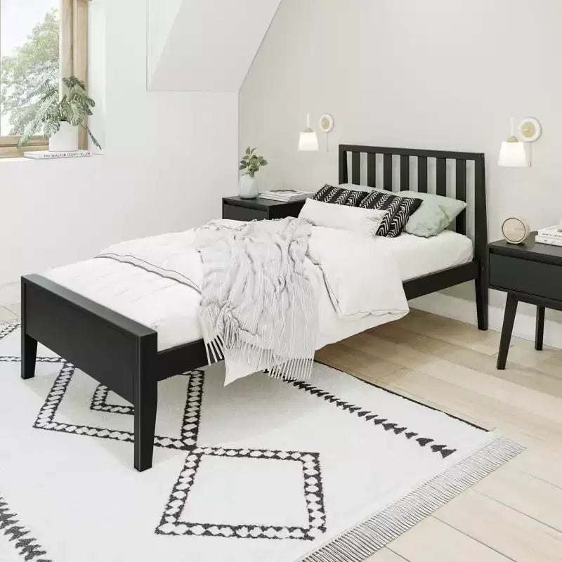 Max & Lily Scandinavian Twin Bed Frame, Solid Wood Platform Bed with Headboard