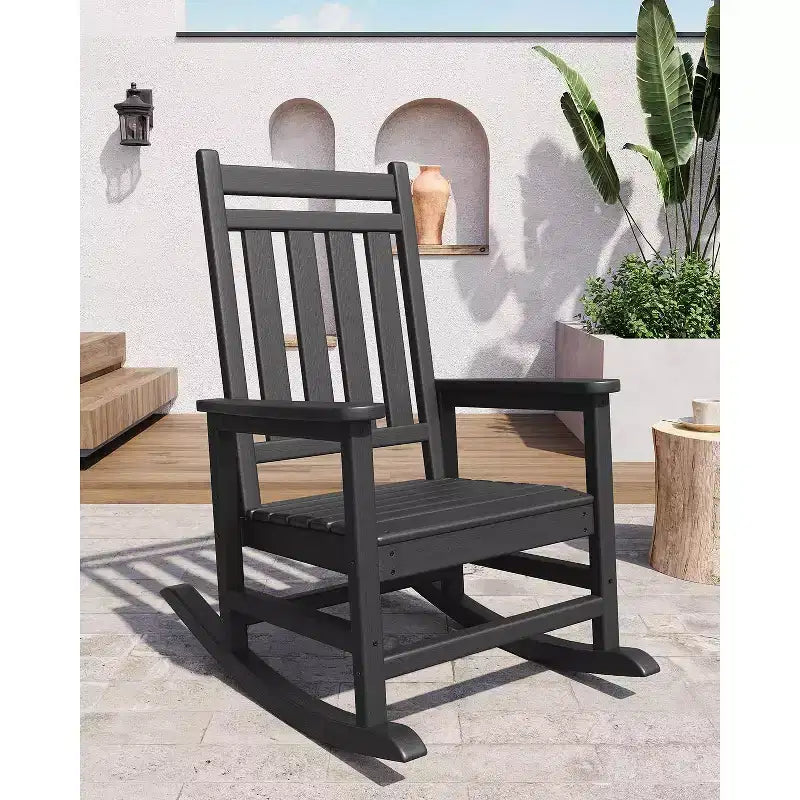 Adirondack Outdoor Patio Rocking Chair, All Weather HDPE Glider Rocker Chair with High Backrest for Porch Balcony Lawn, 380 Lbs Capacity
