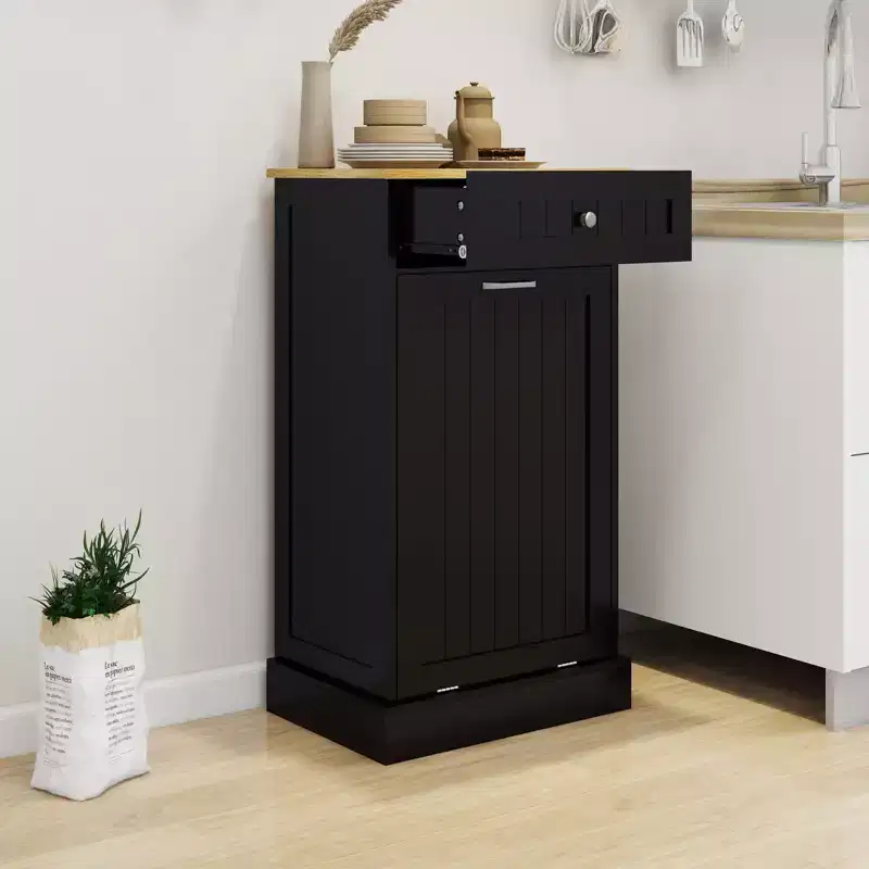 AndMakers 19.68 in. W x 13.77 in. D x 35.62 in. H Ready to Assemble Trash Can Kitchen Cabinet