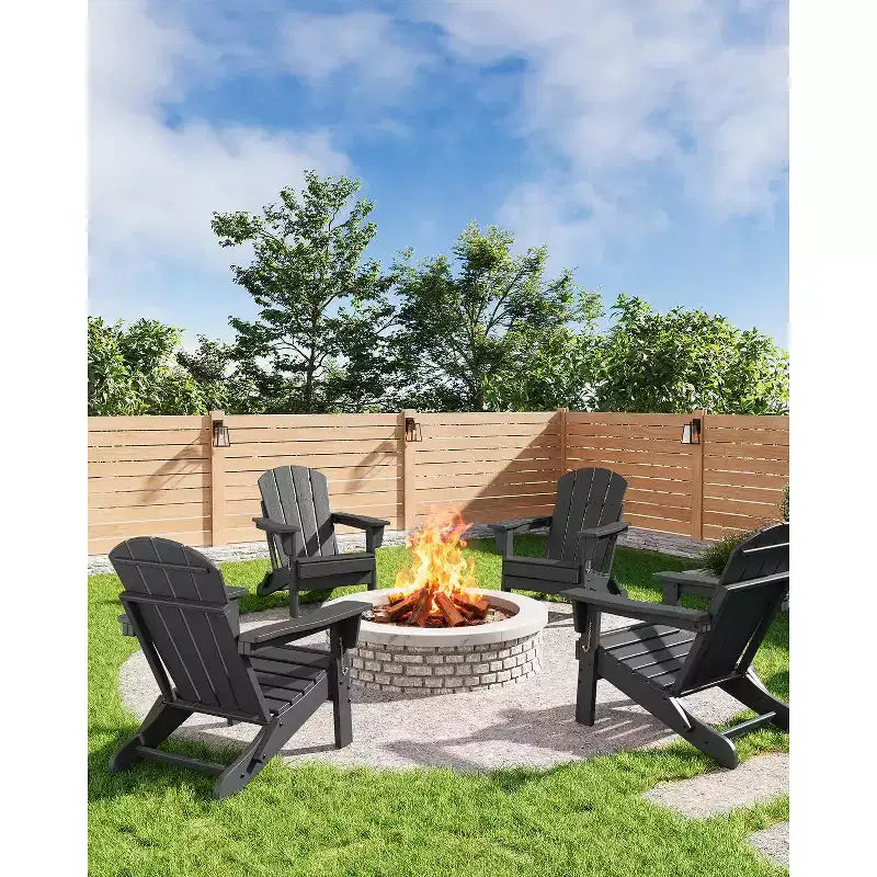 Folding Adirondack Chairs with Ergonomic Extended Backrest, Weather-Resistant HDPE Fire Pit Chairs, Outdoor Lounger for Patio, Garden & Lawn