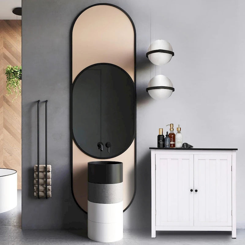 White MDF Wood 2-Door Bathroom Storage Cabinet with an Adjustable Shelf - 32.3 H x 31.5 W x 14.6 D
