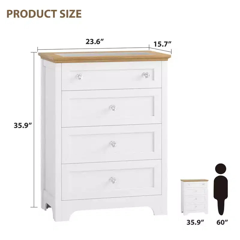 4 Drawer Wood Dresser for Bedroom with Light, Wooden Storage Cabinet, Chest of Drawers, Organizer Drawers for Living Room, Hallway, Closet
