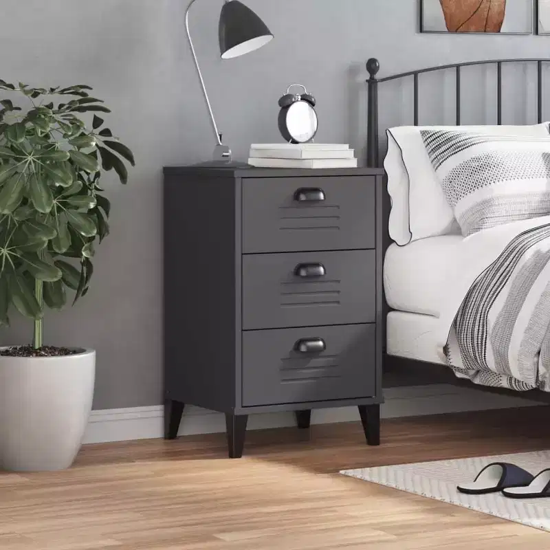 vidaXL Bedside Cabinet Accent End Table Bedroom Furniture Engineered Wood - White Anthracite Gray