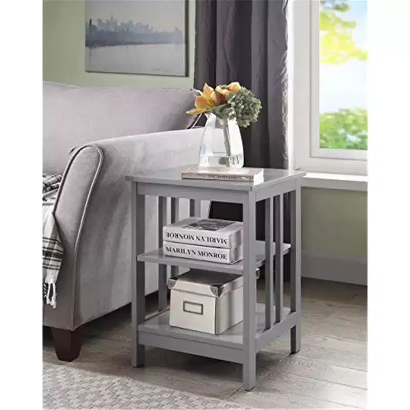 HomeStock Belmont End Table with Smooth Top and Two Open Shelves, Modern Accent Table for Coffee, Tablets, Collectibles, and Everyday Essentials