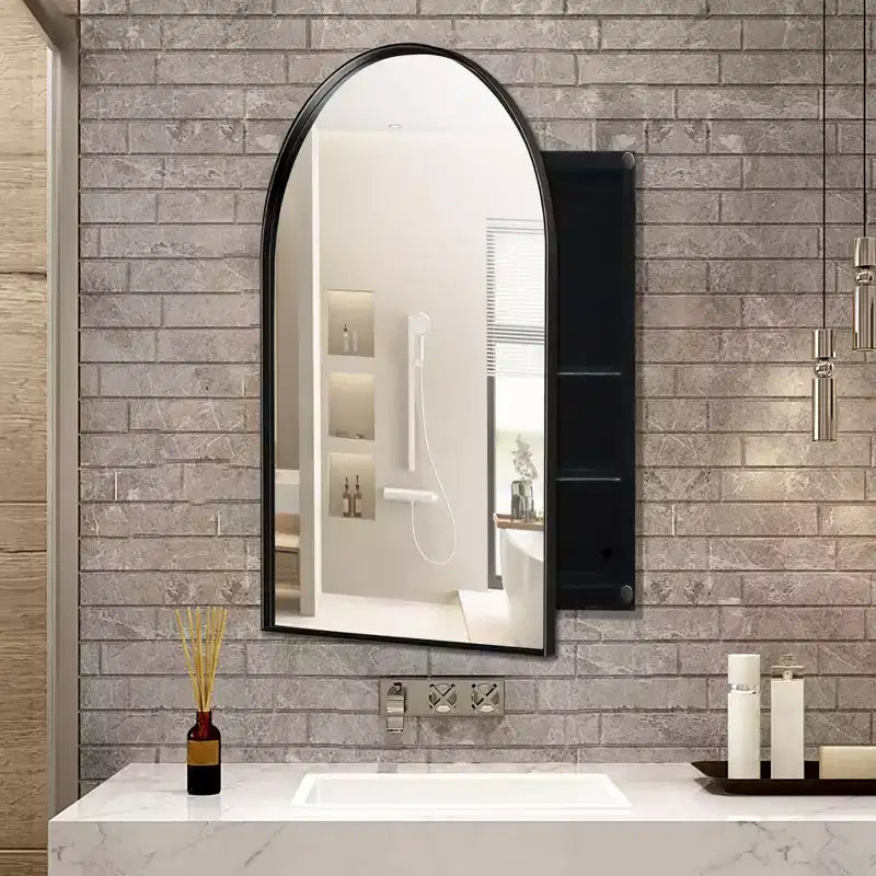 24x36 Inch Arched Recessed Medicine Cabinet, Metal Framed Bathroom Wall Cabinet with Mirror and Adjustable Shelves