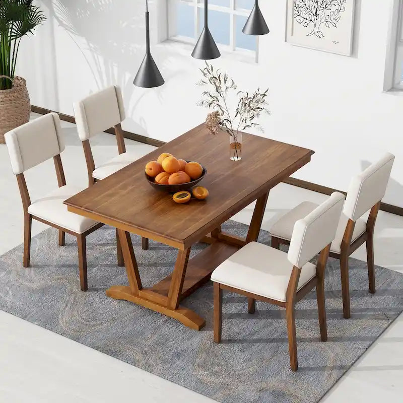 5-Piece Wooden Dining Table Set with 59 Rectangular Table & 4 Chairs