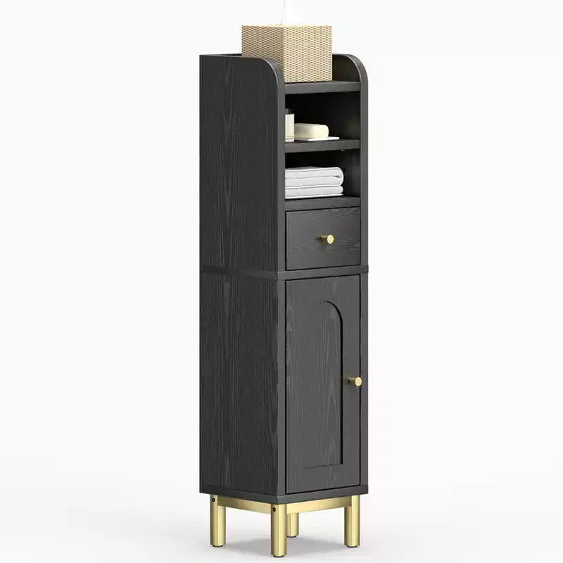 Bathroom Storage Cabinet, Modern Corner Floor Cabinet with Drawer, Door and Adjustable Shelf, Black