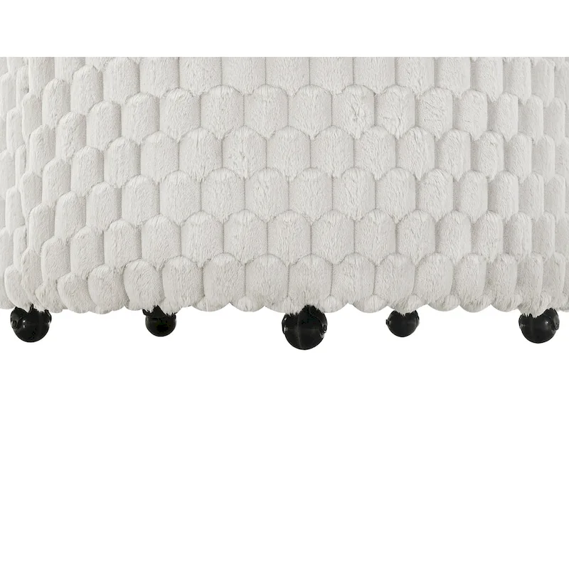 Off White 3D Upholstered Barrel Accent Chair with Wheels