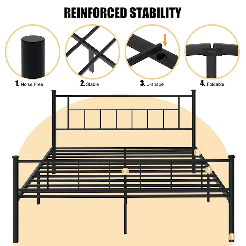 Bed Frame with Headboard and Footboard - Heavy Duty Steel Platform Bed, No Box Spring Needed