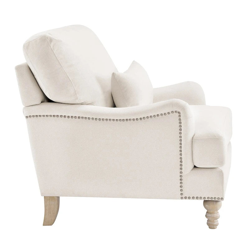 Modern Arm Accent Chair Upholstered with Solid Wood Frame and Lumbar Pillow