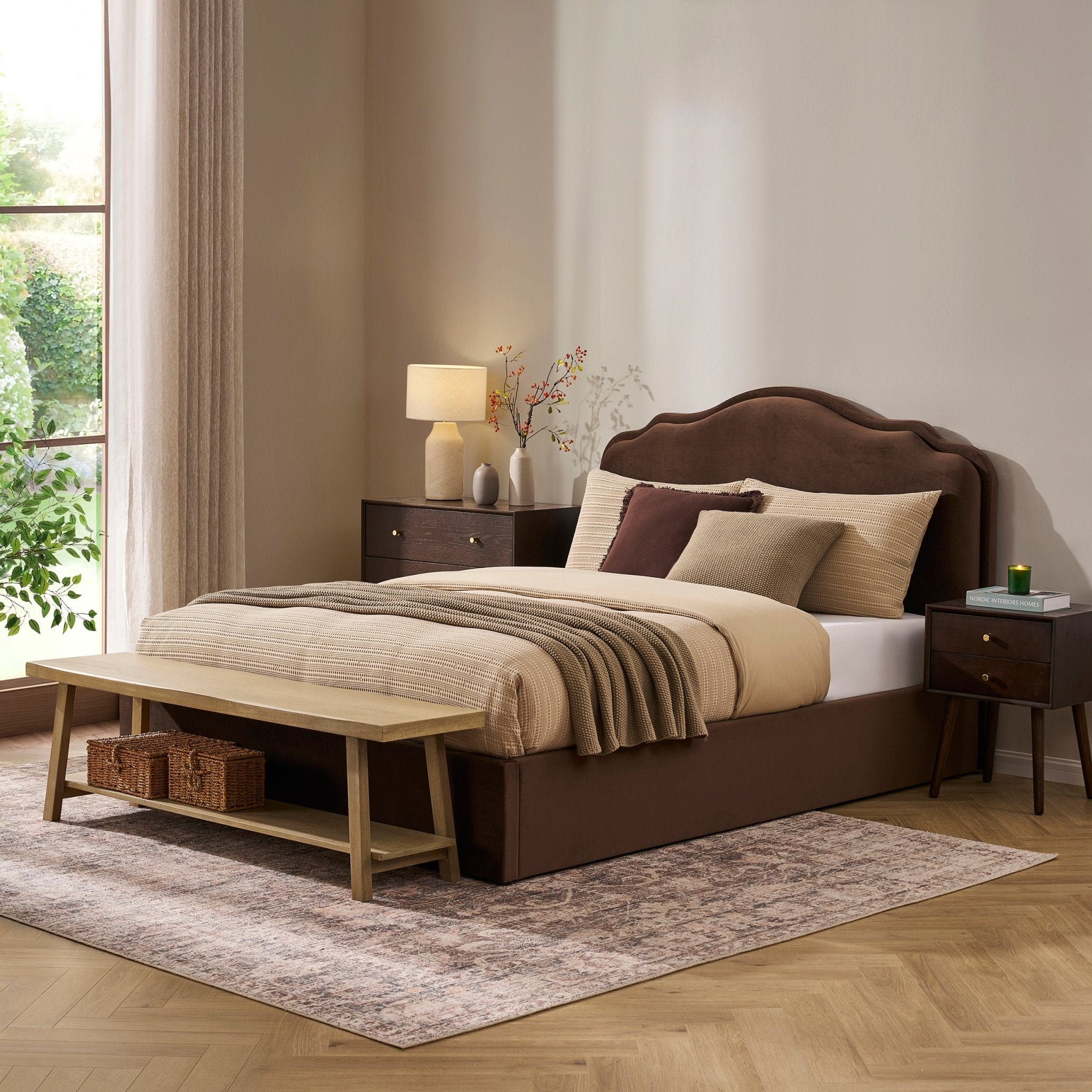 Oak 2 Drawer Bedside Table - Walnut