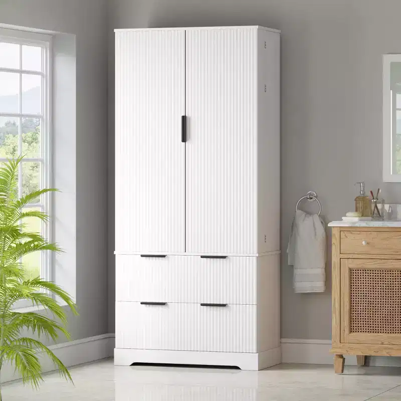 Okak 72in Modern Tall Storage Cabinet, Storage Cabinet with 2 Doors and 4 Drawers, Cabinet for Lving Room, Hallway, Kitchen