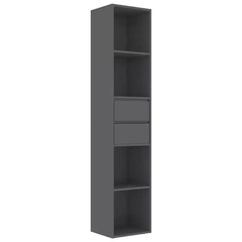 Book Cabinet High Gloss Gray 14.2x11.8x67.3 Engineered Wood