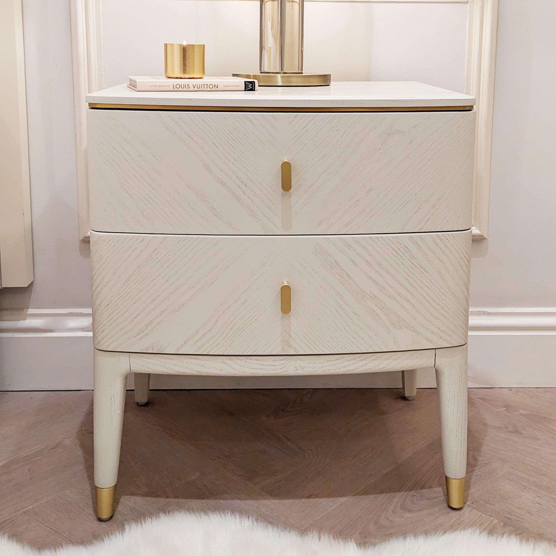 Ivory & Gold 2 Drawer Bedside Table