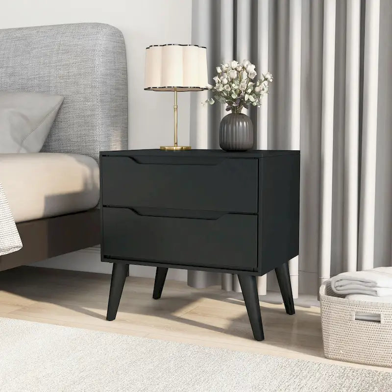 Mid-Century Modern Wood 2-Drawer Nightstand