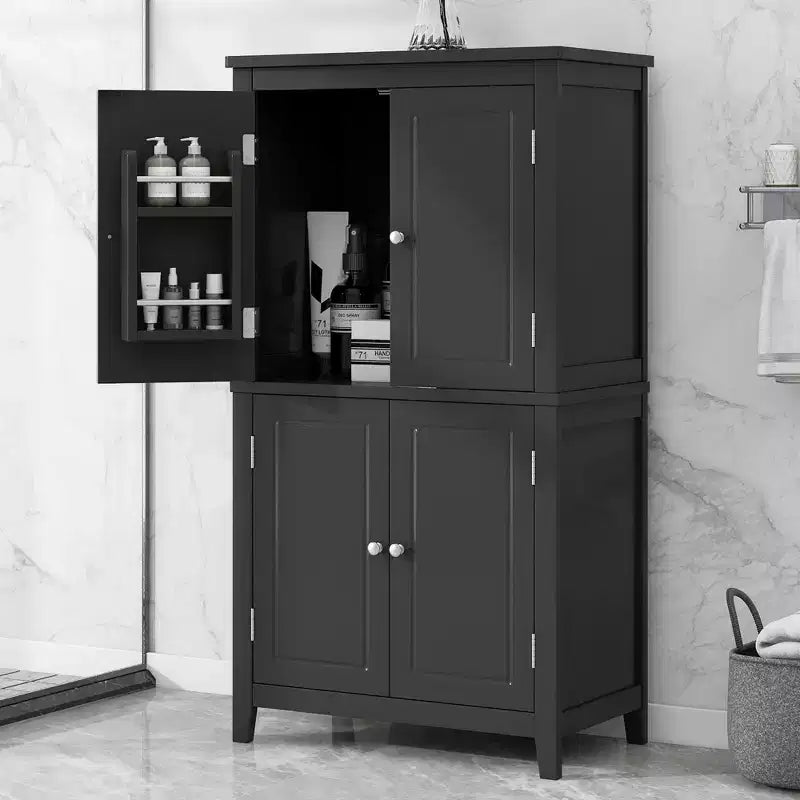 GDFStudio Nelly Space-Saving Bathroom Floor Storage Cabinet with Adjustable Shelves and Doors