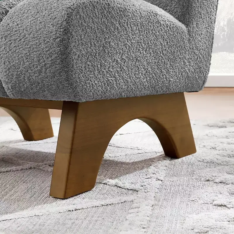 Art Leon Polar Fleece Fabric Upholstered Accent Slipper Chair with Rubber Wood Legs
