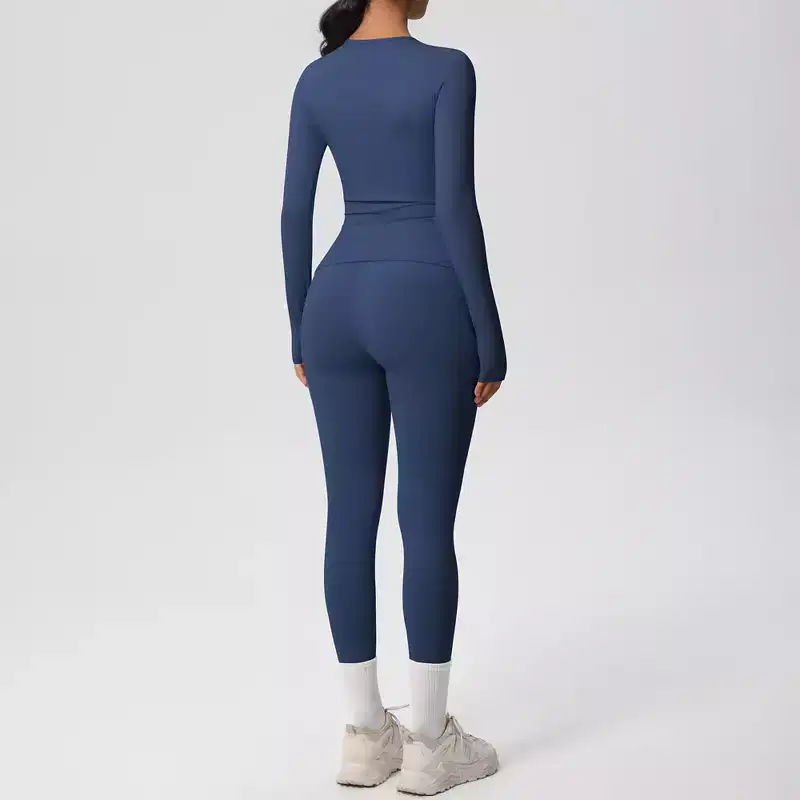 Anna-Kaci Active Women's Long Sleeve Crew Neck Top and High Waist Leggings Set with Slim Fit Design