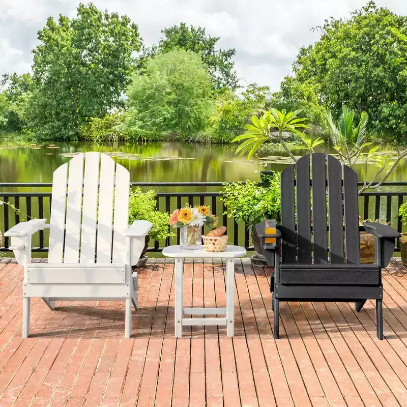 Costway Patio Folding Adirondack Chair Weather Resistant Cup Holder Yard