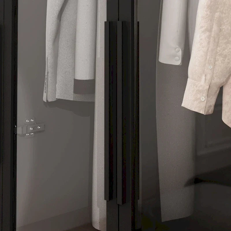 47.2 Wide Armoire LED Light All Glass Door Closet Cabinet Wardrobe