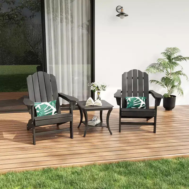 HDPE Adirondack Patio Chair  Wood Texture Outdoor Accent Chair for Garden, Deck & Poolside