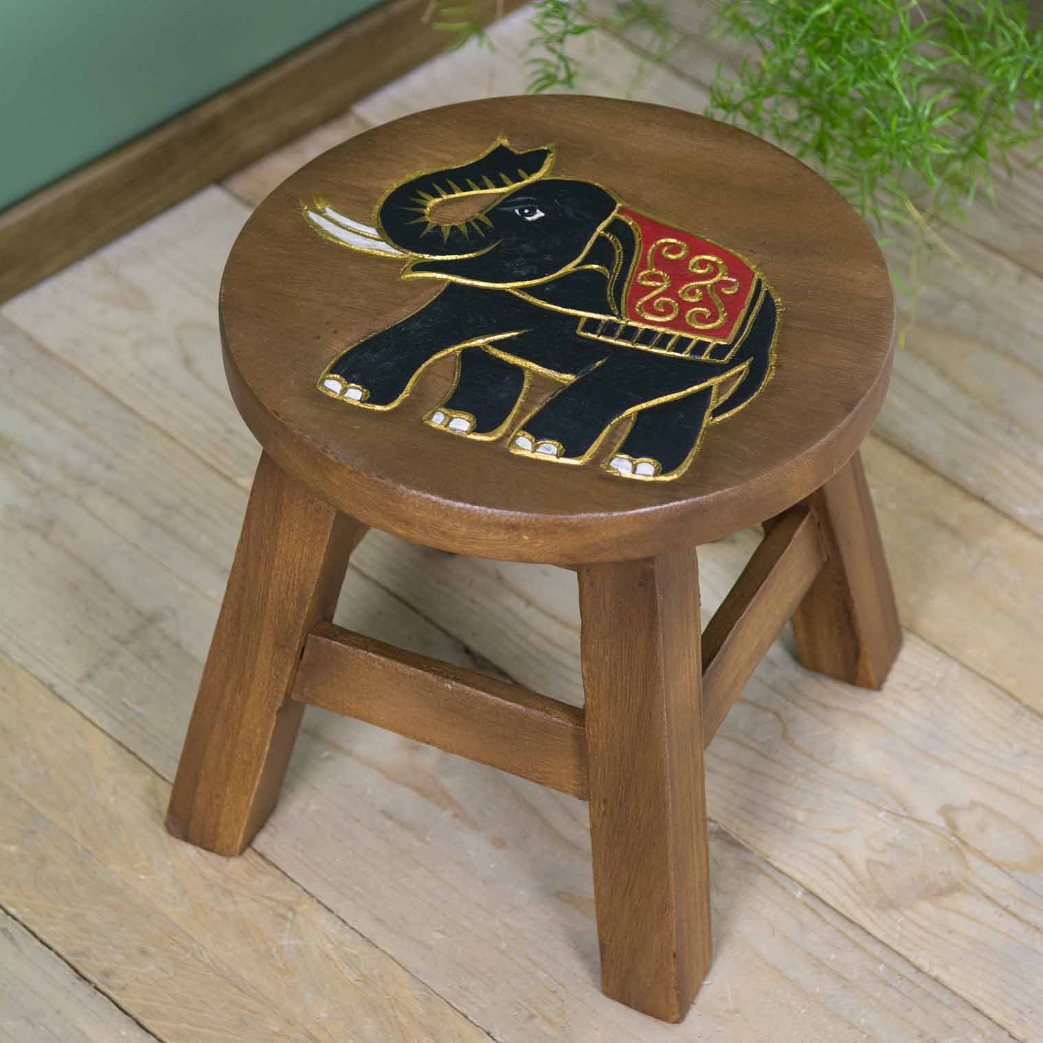 Elephant Carved Raintree Wood Stool