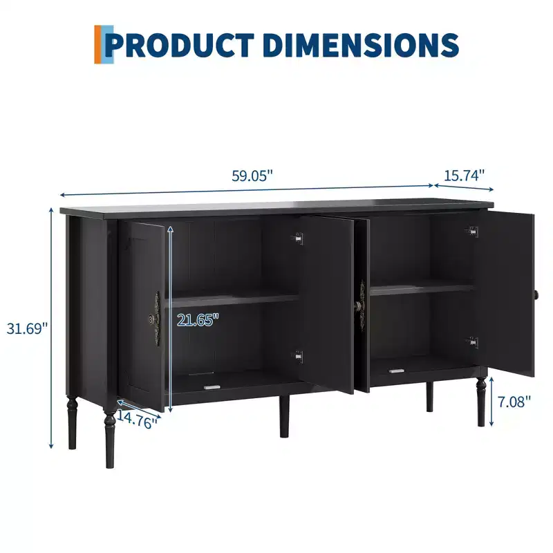 59 Inch Wide Buffet Cabinet with Storage Function, Kitchen Storage Cabinet, Wooden Console Table, Coffee Bar Decorative Cabinet for Dining Room