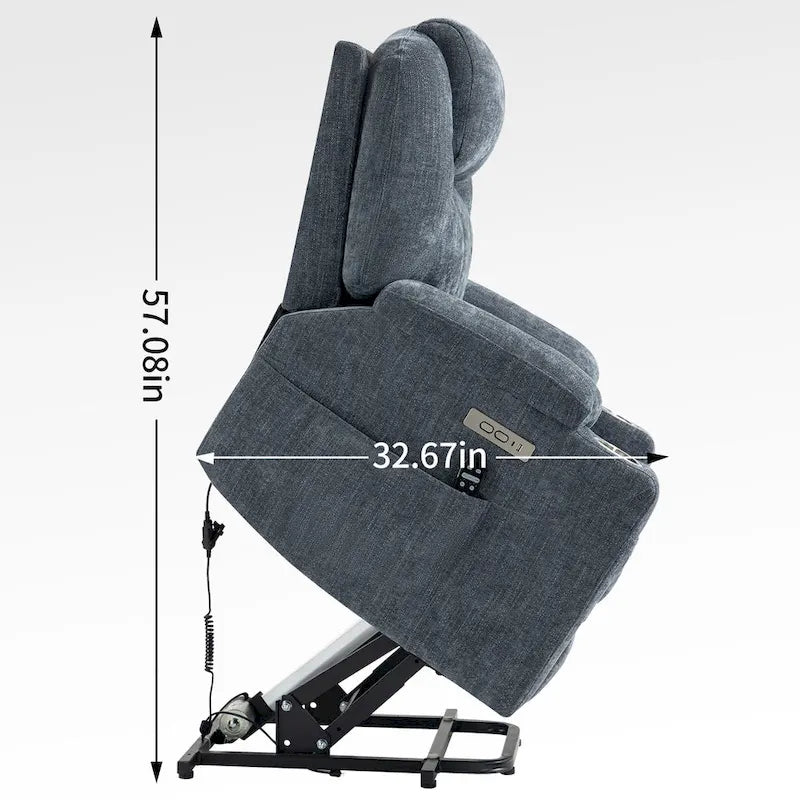 Power Lift Recliner | 8-Point Massage | Lumbar Heat | Dual USB | Steel Cup Holders | Blue