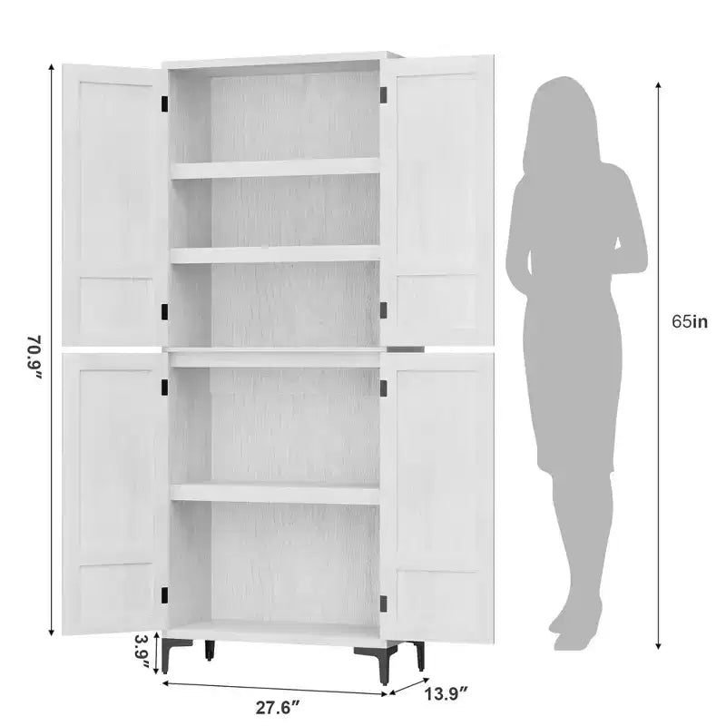 71 Tall Storage Cabinet with Doors, Adjustable Shelf Multi-Purpose Organizer for Kitchen Pantry and Bathroom Cabinet