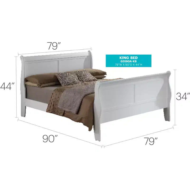 Passion Furniture Louis Philippe King Sleigh Wood Bed with High Footboard