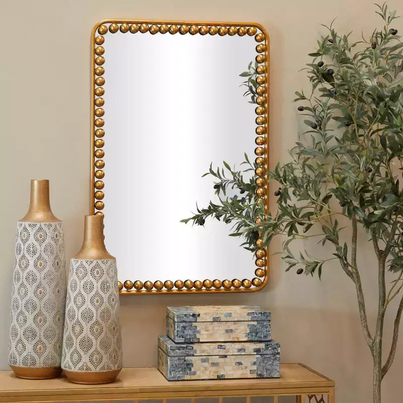 36"x24" Metal Wall Mirror with Beaded Detailing Gold - Olivia & May: Modern Rectangular Decorative Mirror, No Assembly Required