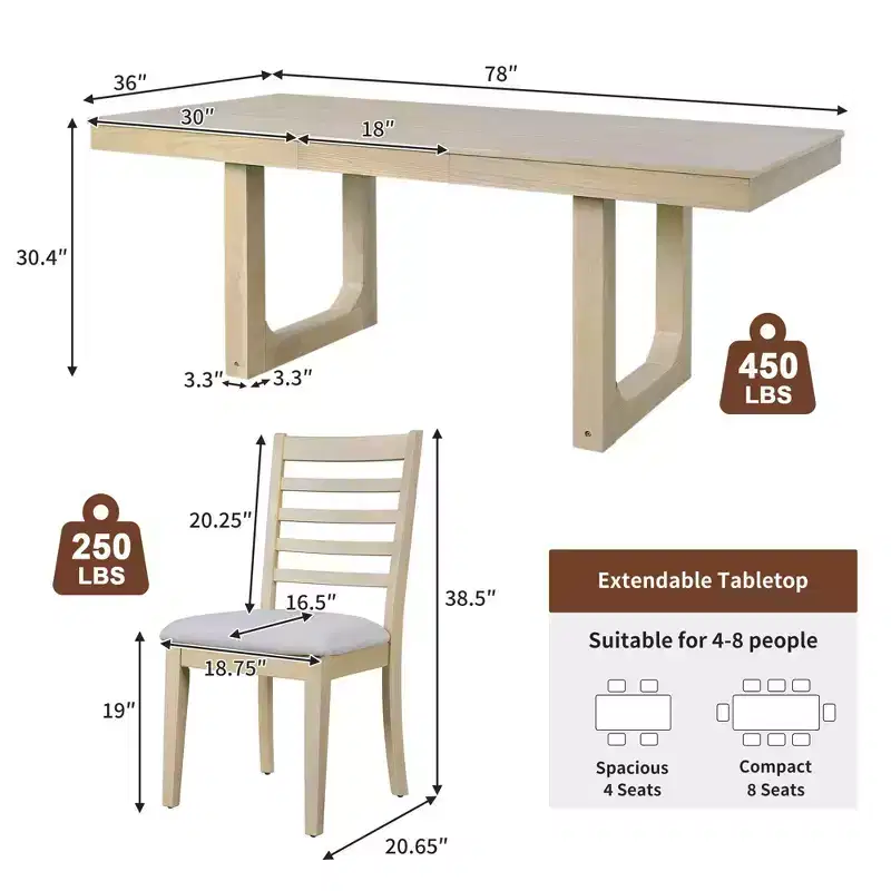 MAYEERTY 7-Piece Extendable Dining Set, 78 Rustic Table & 6 Chairs