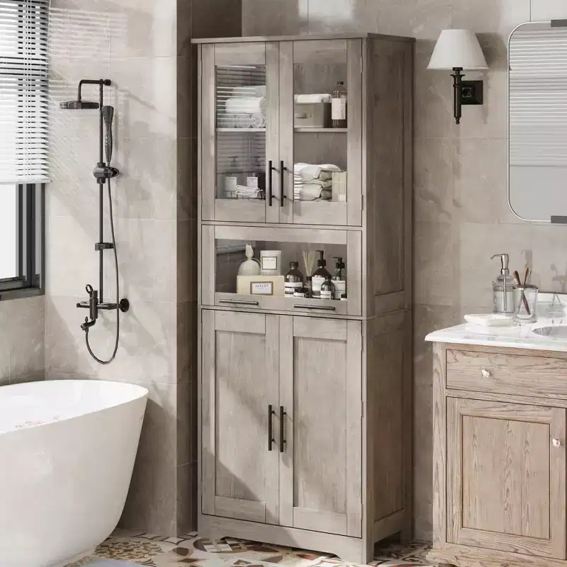 Tall Bathroom Cabinet Freestanding Linen Storage Cabinet with Doors and Adjustable Shelves 67H Kitchen Pantry Cabinet for Living Room