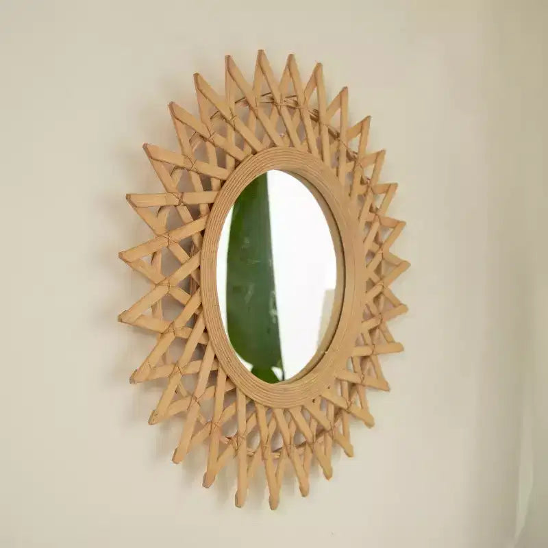 24 Modern Round Bamboo Decorative Wall Mirror with Woven Craft, Small Circle Mirror for Entryway or Living Room - Panipeachy