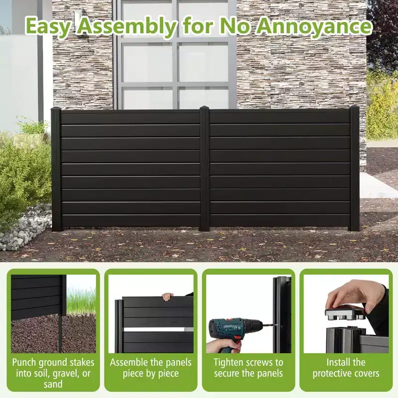 Costway 48L x 37.5H Air Conditioner Fence with 3 Ground Stakes Black/White