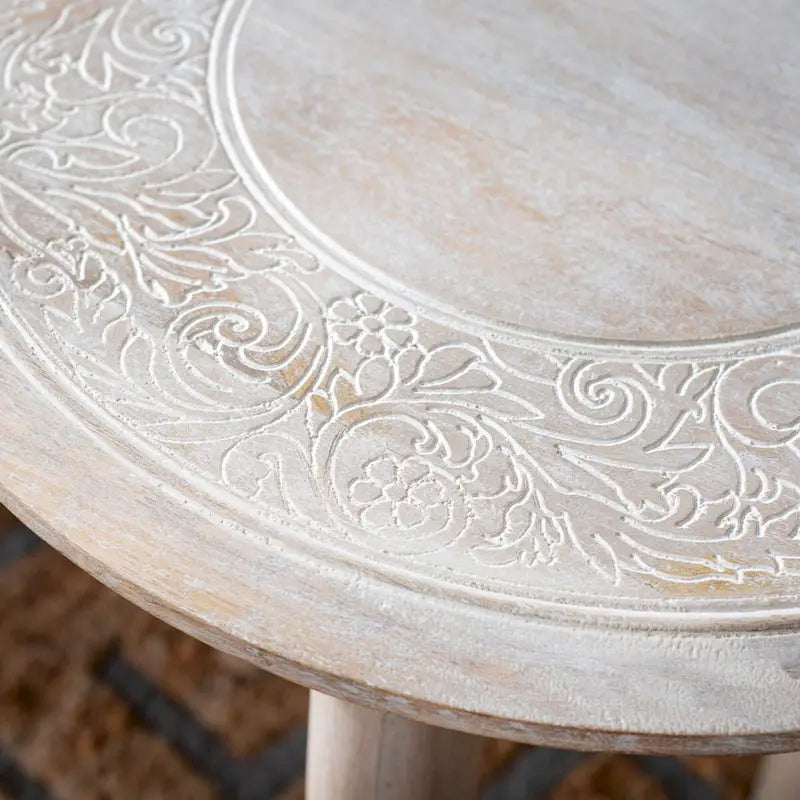Carved Mango Wood Side Table - 17Wx17Dx18H